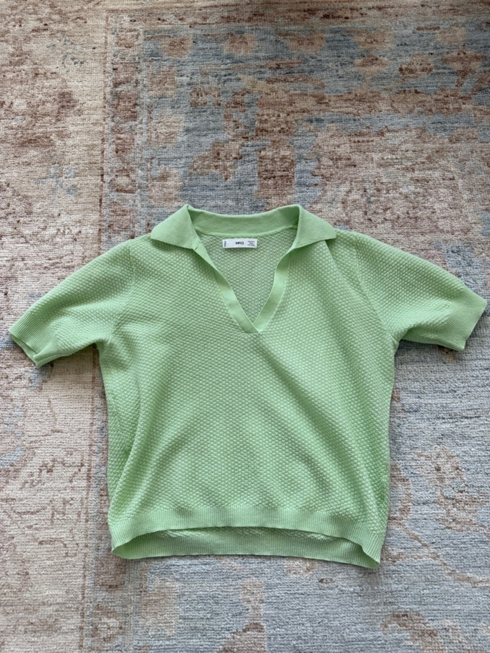 Mango Lime Green Collared Knit Top